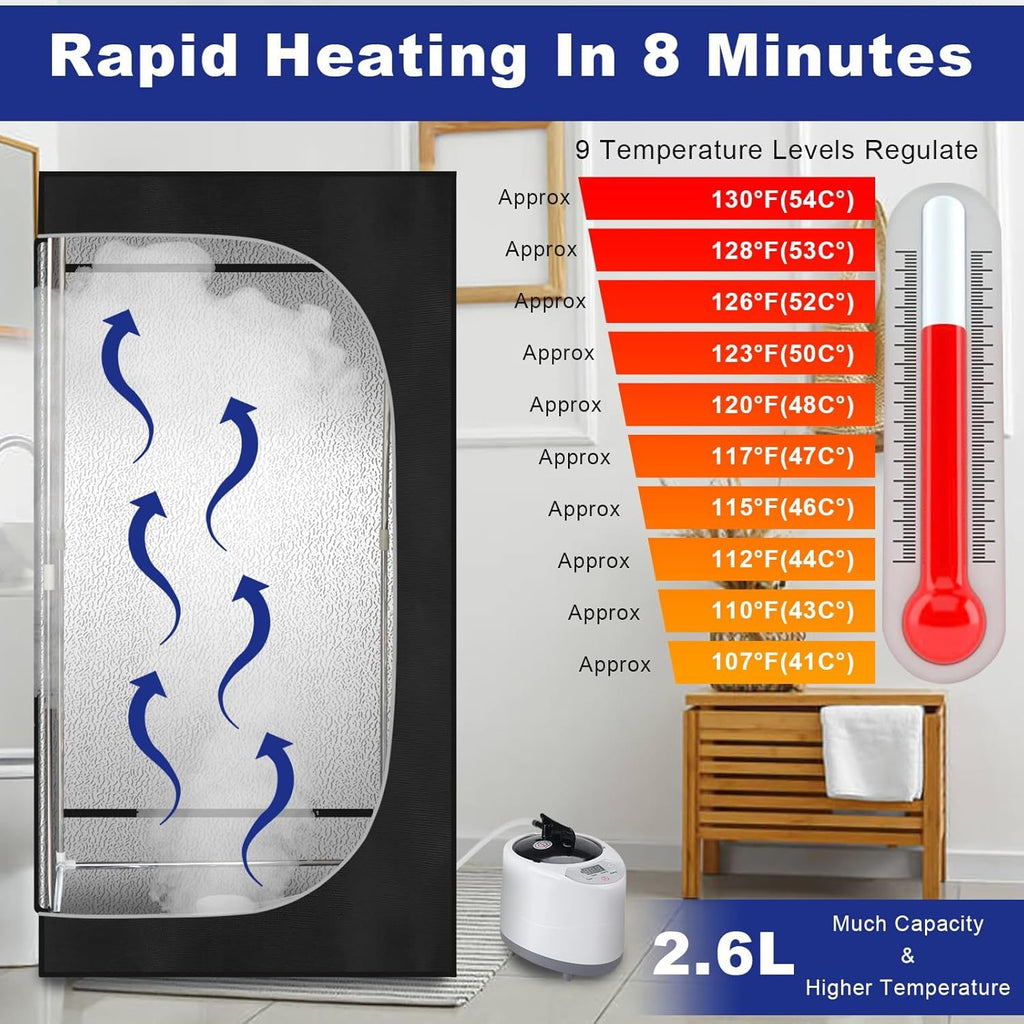 Full-Size Portable Steam Sauna – 2.6L Steamer, 9 Heat Levels, Rapid Heating (Home Spa Tent)