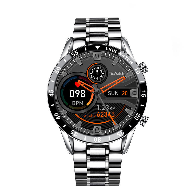 Stainless Steel Sports Smart Watch – Waterproof 30M, Electronic Movement