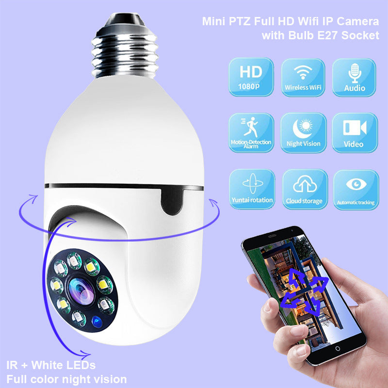1080P WiFi Bulb Camera – E27 Smart Light Cam with 4× Zoom & 5G Alarm Alerts
