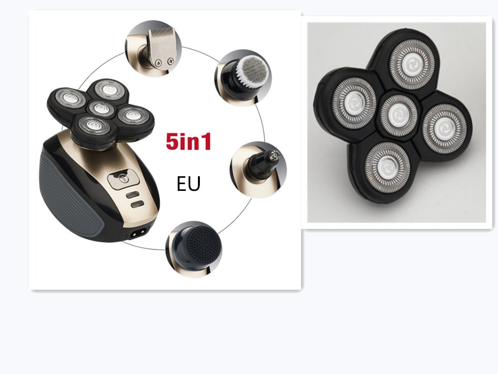 Multifunctional 5-Blade Electric Shaver – Head Razor + Beard & Nose Hair Trimmer Kit